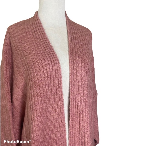 NWT Topshop Long Cardigan Sweater Slouchy Ribbed-Knit Pockets Pink Sz Large 12 - Picture 5 of 10